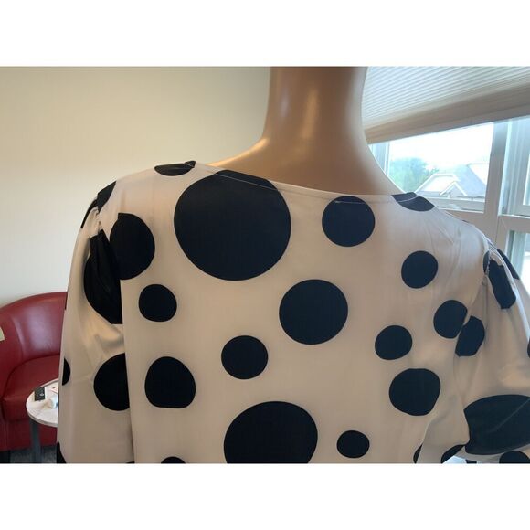 Buxom Curvy White With Black Polka Dot Pattern Long Sleeves Midi Dress Size 1X - Picture 15 of 16